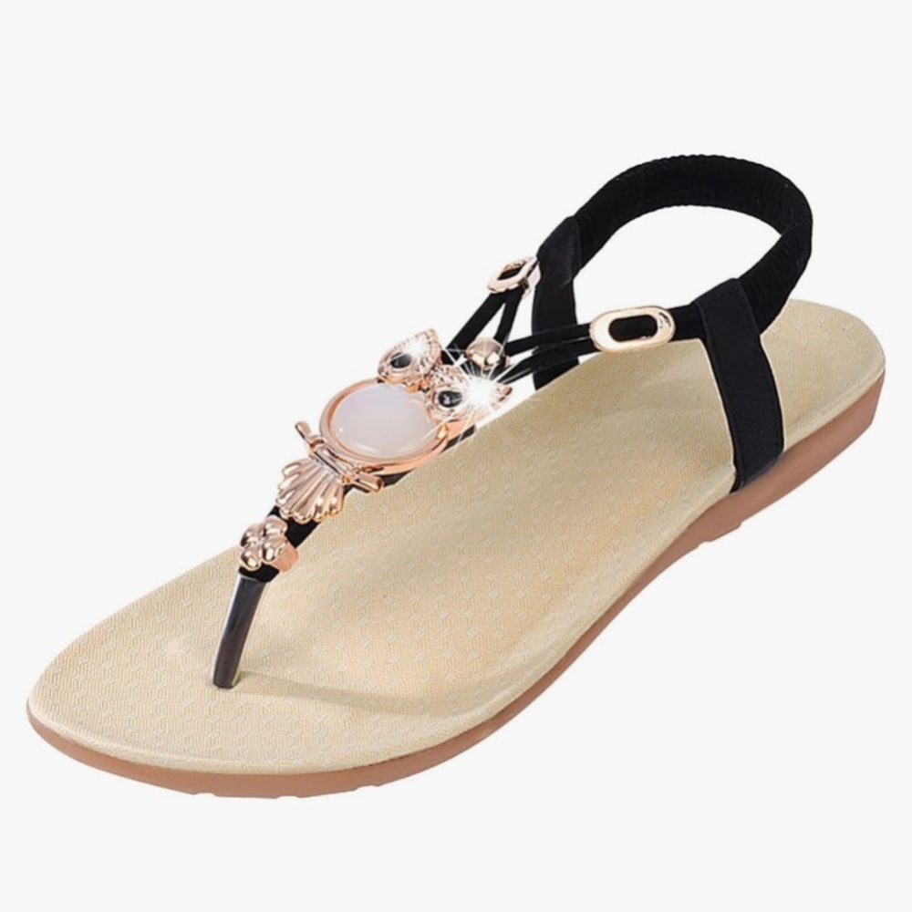 Pear owl comfortable black sandals with gold finish
